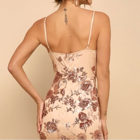 Lulus Shine Language Rose Gold Nude Flower Sequin Sexy Gorgeous Mermaid Maxi S - Picture 6 of 13